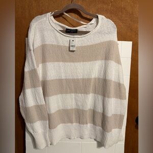NWT Lane Bryant Women's Sweater - Cream and Tan Stripes cotton 22/24w